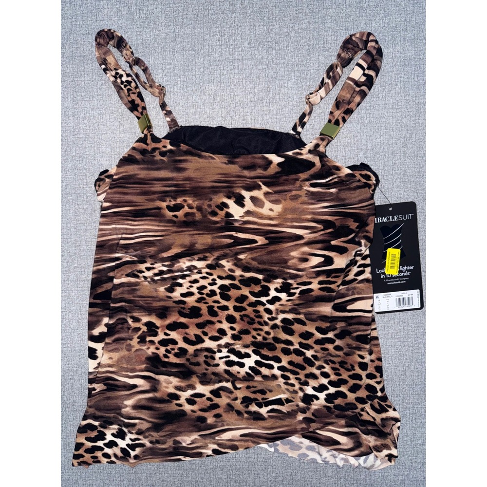 NWT Miraclesuit 14‎ Dazzle Tankini Top Brown Leopard Print Underwire Adjustable